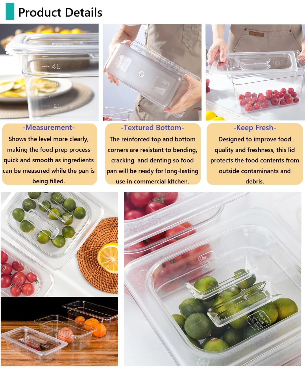 1/1 Full Size 2.5&quot; Deep Polycarbonate Cold Food Storage Container Plastic Gn Pan for Catering