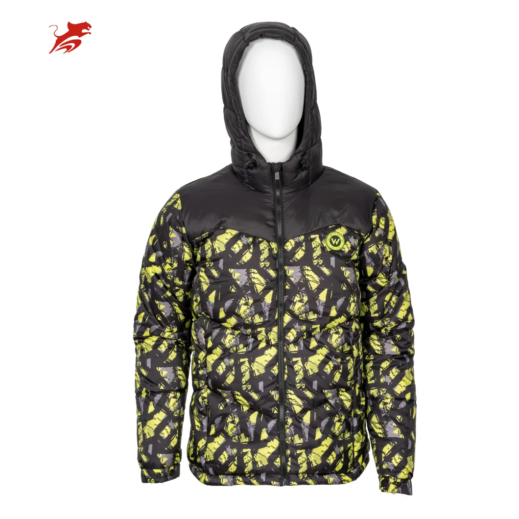 Asiapo China Factory Men&prime;s Insulated Adjustable Hooded Digital Printing Zippered Sports Colorful Fashion Casual Outdoor Puffer Jackets