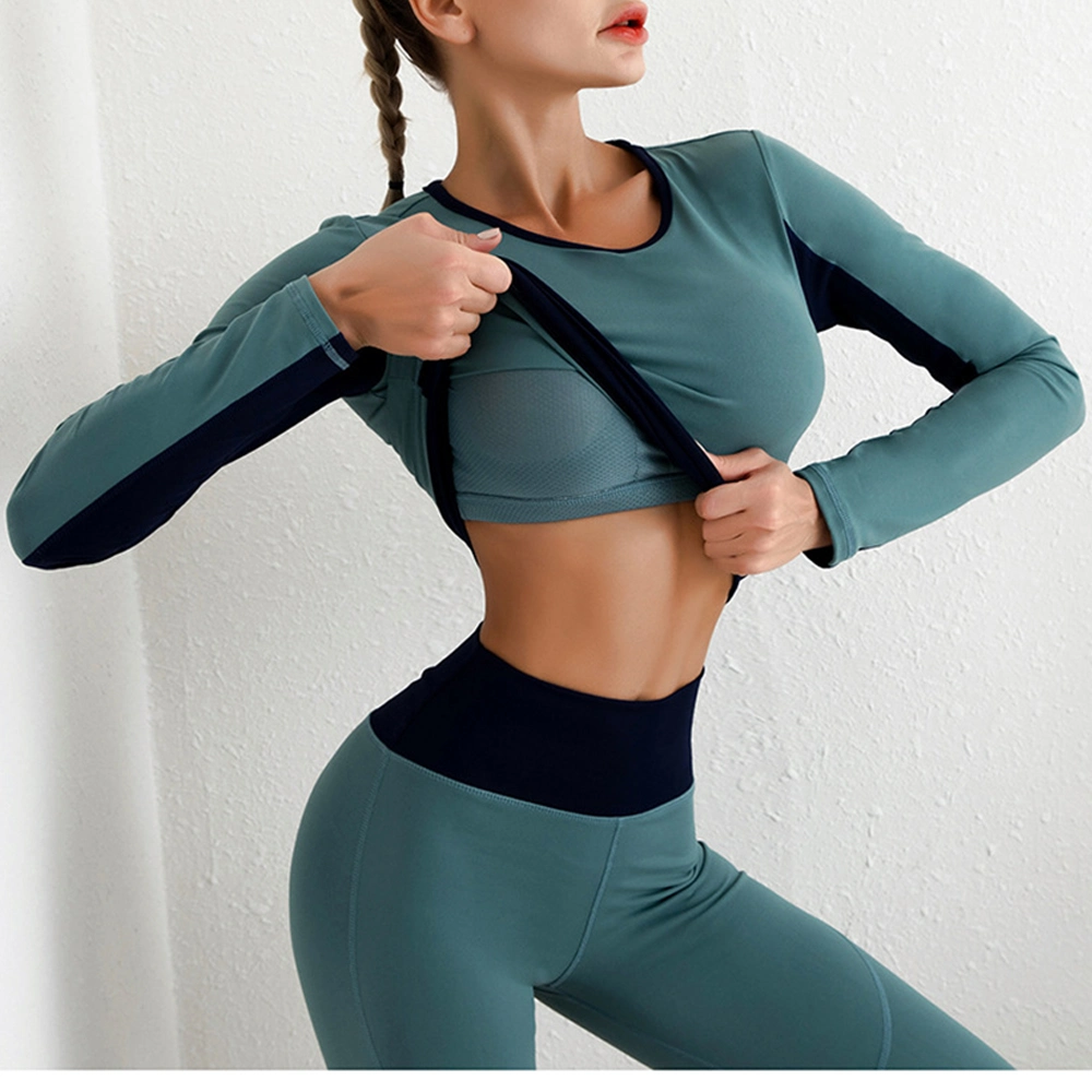 Autumn Winter Sports Fitness Yoga Clothes Women&prime;s Cross Sexy Crop Top High Elastic Long Leeved Gym Fitness Top