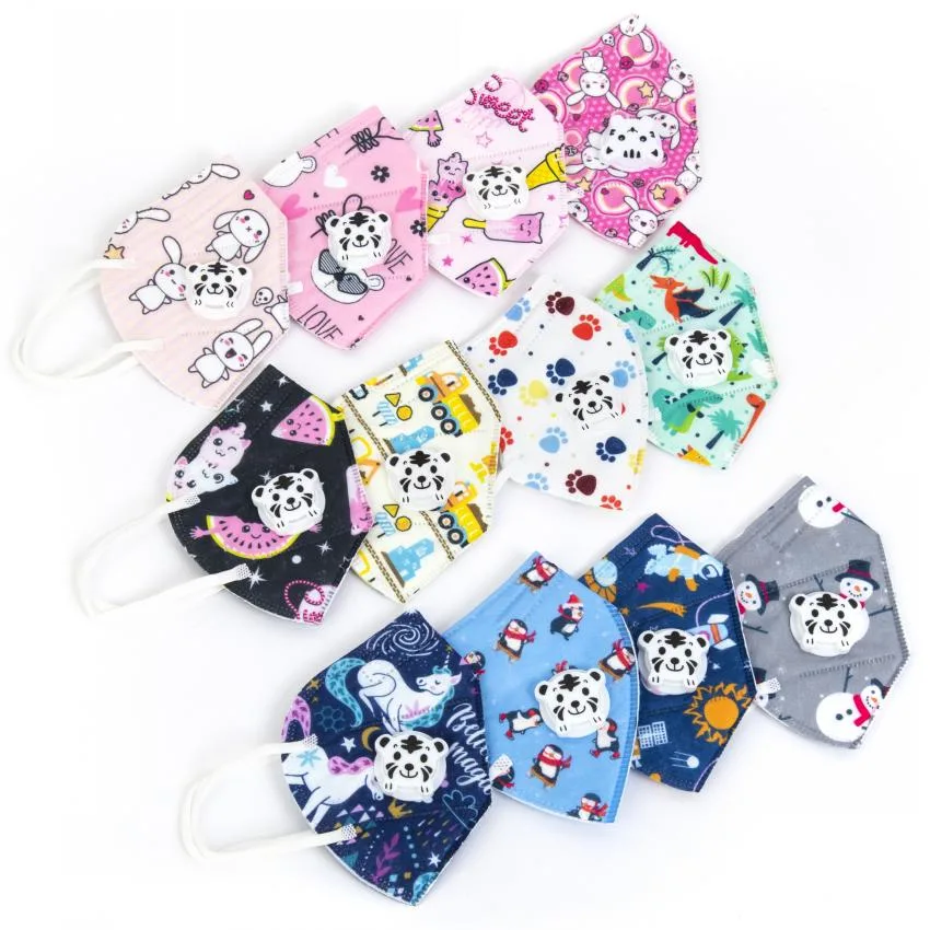 Kids KN95 Face Mask Breathable 5 Layers Non Woven Children Protective Face Mask with Valve Cute Printing