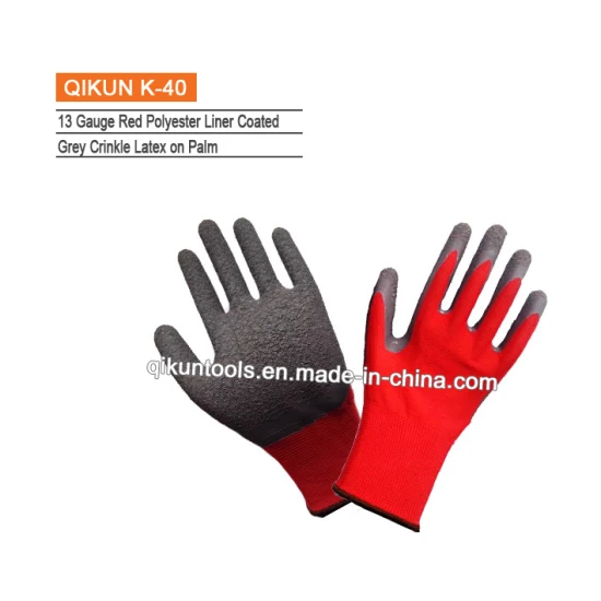 K-42 Crinkle Latex Palm Coating Knitted Safety Cotton Nylon Laobr Protect Industrial Working Gloves